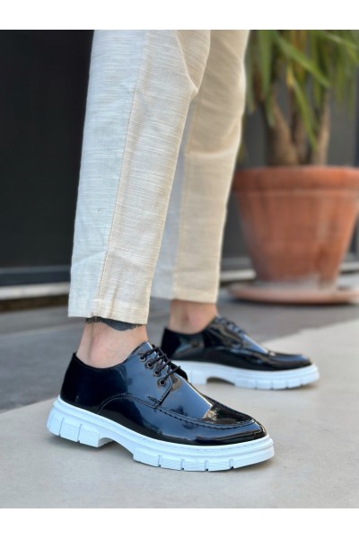 BA0237 Bağcıklı Rugan Klasik Yüksek Taban Siyah Casual Erkek Ayakkabı