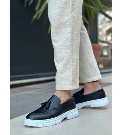 BA0240 Yüksek Taban Klasik Parlak Püsküllü Cilt Siyah Erkek Ayakkabı	