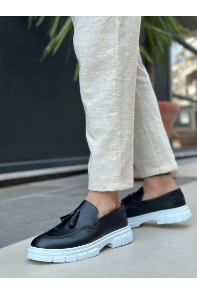 BA0240 Yüksek Taban Klasik Parlak Püsküllü Cilt Siyah Erkek Ayakkabı	