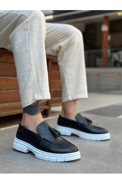 BA0240 Yüksek Taban Klasik Parlak Püsküllü Cilt Siyah Erkek Ayakkabı	