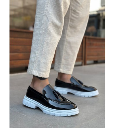 BA0240 Yüksek Taban Klasik Parlak Püsküllü Rugan Siyah Erkek Ayakkabı	