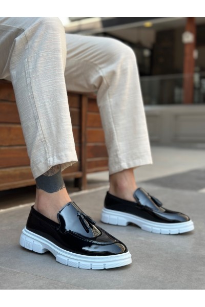 BA0240 Yüksek Taban Klasik Parlak Püsküllü Rugan Siyah Erkek Ayakkabı	