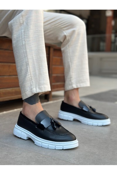 BA0240 Yüksek Taban Klasik Parlak Püsküllü Siyah Erkek Ayakkabı 