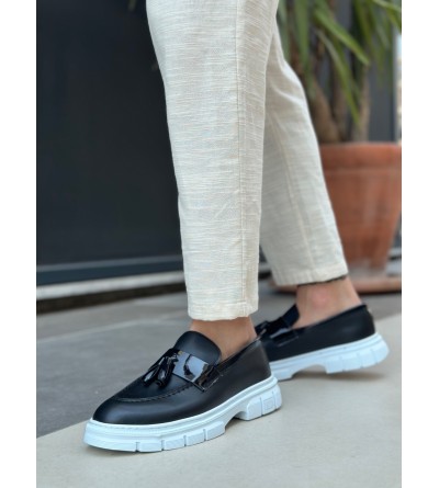 BA0240 Yüksek Taban Klasik Parlak Püsküllü Siyah Erkek Ayakkabı 