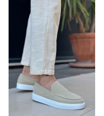 BA0241 Bağcıksız Yüksek Taban Bej Süet Erkek Ayakkabı