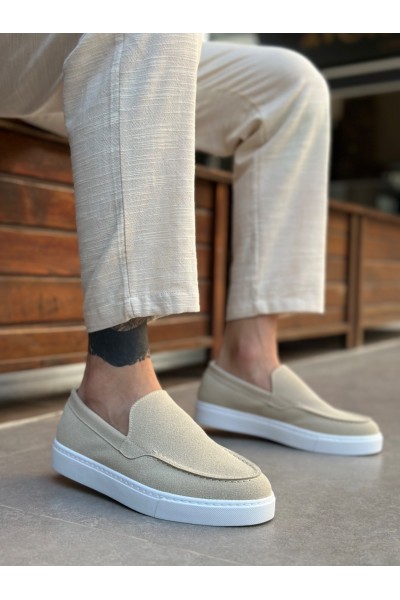 BA0241 Bağcıksız Yüksek Taban Bej Süet Erkek Ayakkabı
