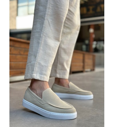 BA0241 Bağcıksız Yüksek Taban Bej Süet Erkek Ayakkabı