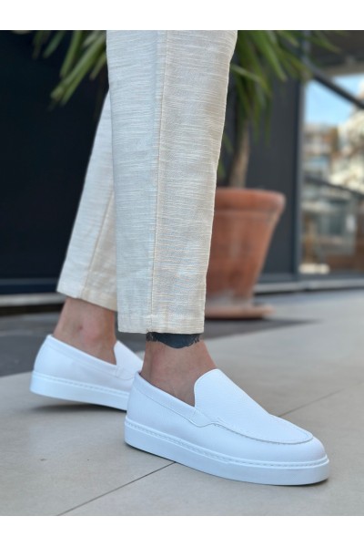 BA0241 Bağcıksız Yüksek Taban Beyaz Cilt Erkek Ayakkabı