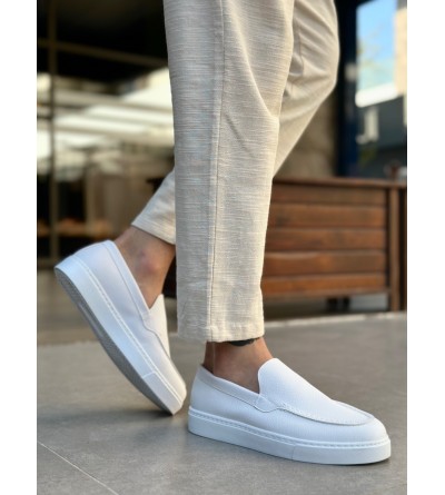 BA0241 Bağcıksız Yüksek Taban Beyaz Cilt Erkek Ayakkabı