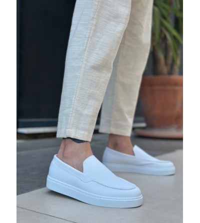 BA0241 Bağcıksız Yüksek Taban Beyaz Cilt Erkek Ayakkabı