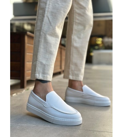 BA0241 Bağcıksız Yüksek Taban Beyaz Cilt Erkek Ayakkabı