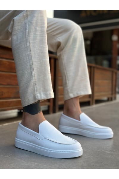 BA0241 Bağcıksız Yüksek Taban Beyaz Cilt Erkek Ayakkabı