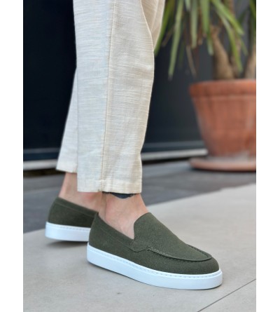 BA0241 Bağcıksız Yüksek Taban Haki Süet Erkek Ayakkabı