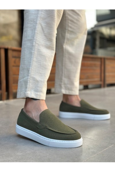 BA0241 Bağcıksız Yüksek Taban Haki Süet Erkek Ayakkabı