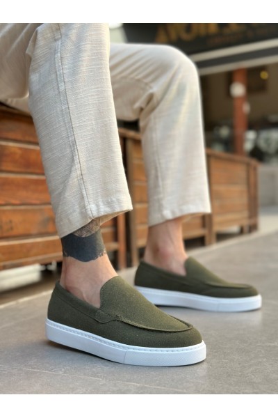 BA0241 Bağcıksız Yüksek Taban Haki Süet Erkek Ayakkabı