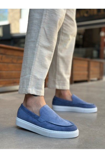 BA0241 Bağcıksız Yüksek Taban Mavi Süet Erkek Ayakkabı