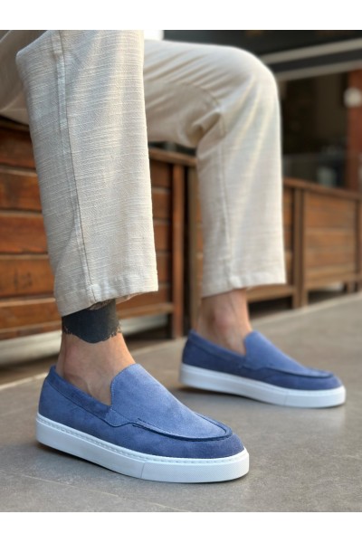 BA0241 Bağcıksız Yüksek Taban Mavi Süet Erkek Ayakkabı
