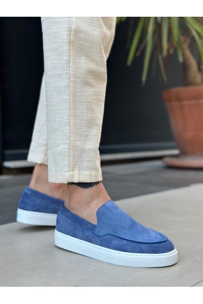 BA0241 Bağcıksız Yüksek Taban Mavi Süet Erkek Ayakkabı BA0241 Bağcıksız Yüksek Taban Mavi Süet Erkek Ayakkabı