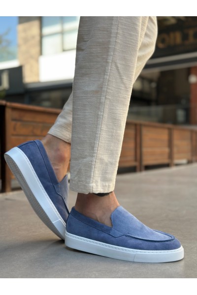 BA0241 Bağcıksız Yüksek Taban Mavi Süet Erkek Ayakkabı BA0241 Bağcıksız Yüksek Taban Mavi Süet Erkek Ayakkabı