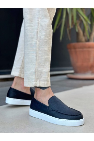 BA0241 Bağcıksız Yüksek Taban Siyah Beyaz Taban Cilt Erkek Ayakkabı BA0241 Bağcıksız Yüksek Taban Siyah Beyaz Taban Cilt Erkek Ayakkabı