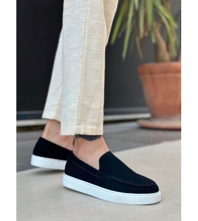 BA0241 Bağcıksız Yüksek Taban Siyah Süet Erkek Ayakkabı