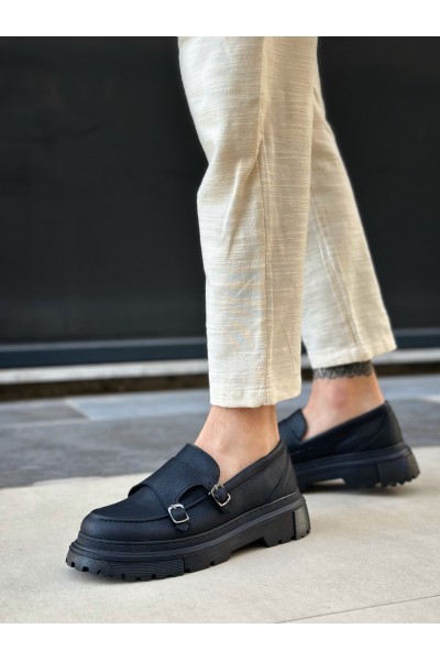 BA0242 Tokalı Klasik Yüksek Siyah Taban Erkek Ayakkabı