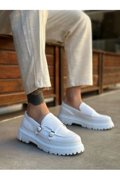 BA0242 Tokalı Klasik Yüksek Taban Beyaz Erkek Ayakkabı