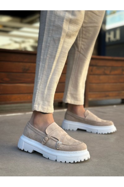 BA0242 Tokalı Klasik Yüksek Taban Krem Süet Erkek Ayakkabı