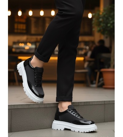 BA0243 Bağcıklı Rugan Paraşüt Detaylı Yüksek Taban Siyah Erkek Ayakkabı