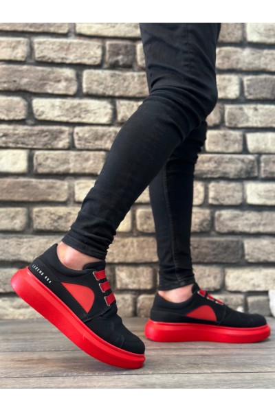 BA0302 Boa Kalın Taban Bağcıksız Tarz Casual Siyah Kırmızı Erkek Ayakkabı BA0302 Boa Kalın Taban Bağcıksız Tarz Casual Siyah Kırmızı Erkek Ayakkabı