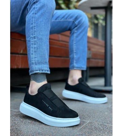 BA0307 BOA Kalın Süet Çift Bant Siyah Beyaz Taban Erkek Ayakkabı