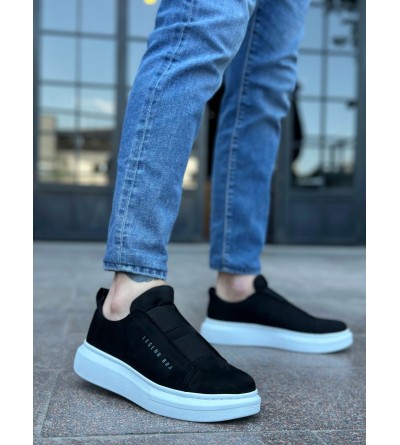 BA0307 BOA Kalın Süet Çift Bant Siyah Beyaz Taban Erkek Ayakkabı