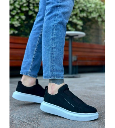 BA0307 BOA Kalın Süet Çift Bant Siyah Beyaz Taban Erkek Ayakkabı