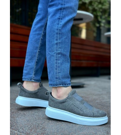 BA0307 BOA Kalın Süet Yüksek Taban Çift Bant Gri Erkek Ayakkabı