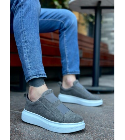 BA0307 BOA Kalın Süet Yüksek Taban Çift Bant Gri Erkek Ayakkabı