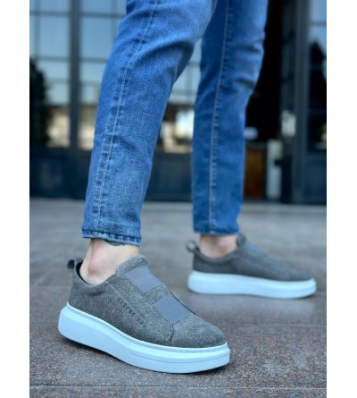 BA0307 BOA Kalın Süet Yüksek Taban Çift Bant Gri Erkek Ayakkabı