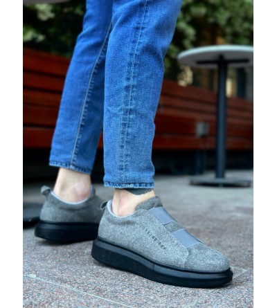 BA0307 BOA Kalın Süet Yüksek Taban Çift Bant Gri Siyah Erkek Ayakkabı