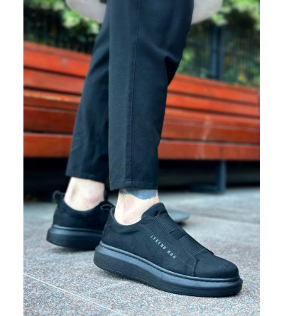 BA0307 BOA Kalın Süet Yüksek Taban Çift Bant Siyah Erkek Ayakkabı