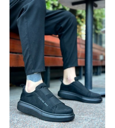 BA0307 BOA Kalın Süet Yüksek Taban Çift Bant Siyah Erkek Ayakkabı