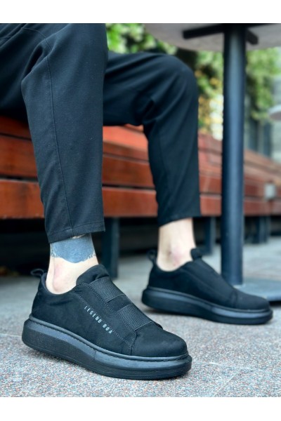 BA0307 BOA Kalın Süet Yüksek Taban Çift Bant Siyah Erkek Ayakkabı