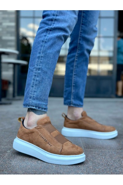 BA0307 BOA Kalın Süet Yüksek Taban Çift Bant Taba Beyaz Erkek Ayakkabı BA0307 BOA Kalın Süet Yüksek Taban Çift Bant Taba Beyaz Erkek Ayakkabı