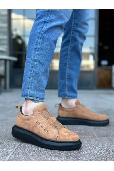 BA0307 BOA Kalın Süet Yüksek Taban Çift Bant Taba Siyah Erkek Ayakkabı