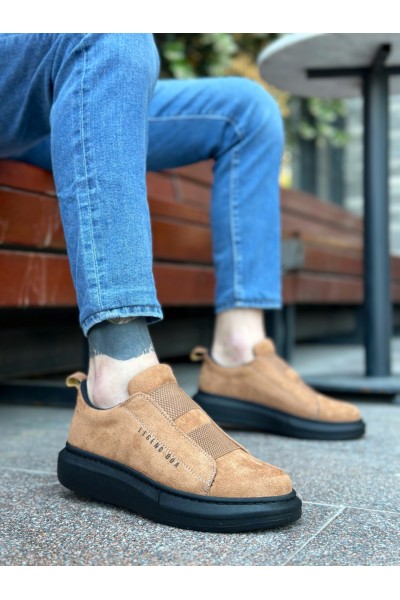 BA0307 BOA Kalın Süet Yüksek Taban Çift Bant Taba Siyah Erkek Ayakkabı