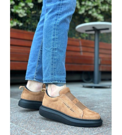 BA0307 BOA Kalın Süet Yüksek Taban Çift Bant Taba Siyah Erkek Ayakkabı