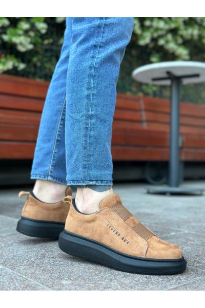 BA0307 BOA Kalın Süet Yüksek Taban Çift Bant Taba Siyah Erkek Ayakkabı