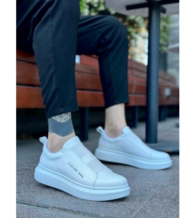 BA0307 BOA Kalın Yüksek Taban Çift Bant Beyaz Erkek Ayakkabı