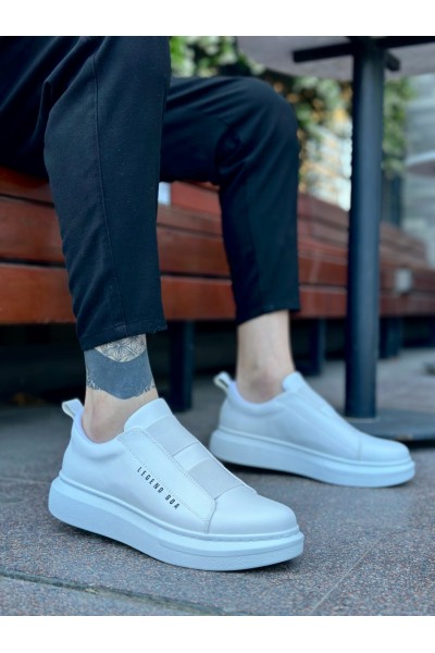 BA0307 BOA Kalın Yüksek Taban Çift Bant Beyaz Erkek Ayakkabı