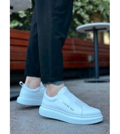 BA0307 BOA Kalın Yüksek Taban Çift Bant Beyaz Erkek Ayakkabı