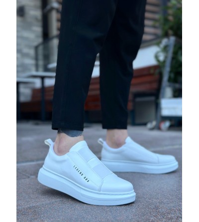 BA0307 BOA Kalın Yüksek Taban Çift Bant Beyaz Erkek Ayakkabı