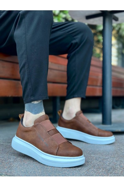 BA0307 BOA Kalın Yüksek Taban Çift Bant Taba Beyaz Erkek Ayakkabı